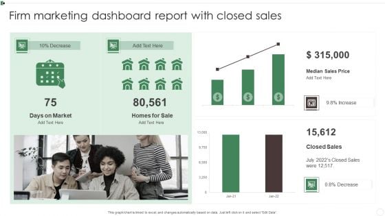 Firm Marketing Dashboard Report With Closed Sales Ppt Slides Graphics Example PDF