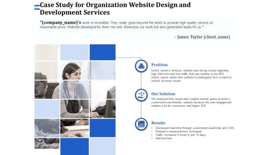 Firm Webpage Builder And Design Case Study For Organization Website Design And Development Services Slides PDF