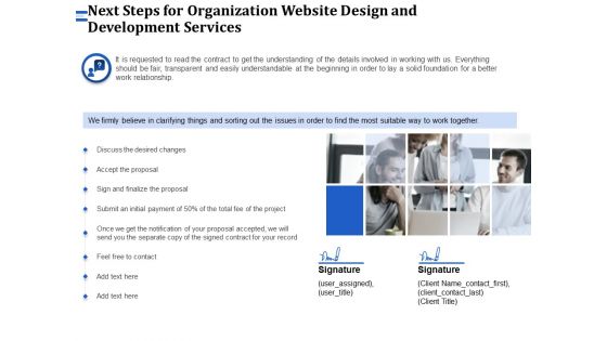 Firm Webpage Builder And Design Next Steps For Organization Website Design And Development Services Professional PDF