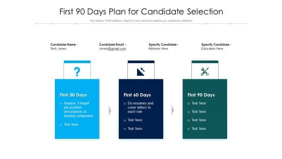 First 90 Days Plan For Candidate Selection Ppt PowerPoint Presentation File Slides PDF