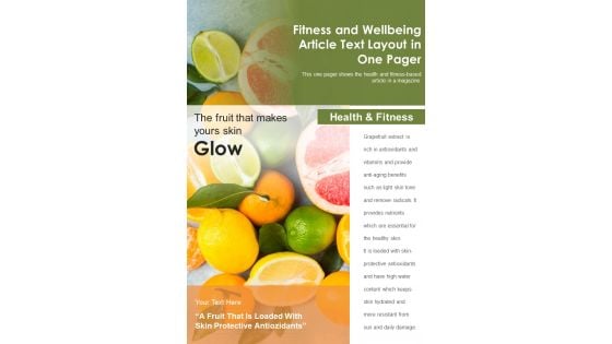 Fitness And Wellbeing Article Text Layout In One Pager PDF Document PPT Template Fitness And Wellbeing Article Text Layout In One Pager PDF Document PPT Template