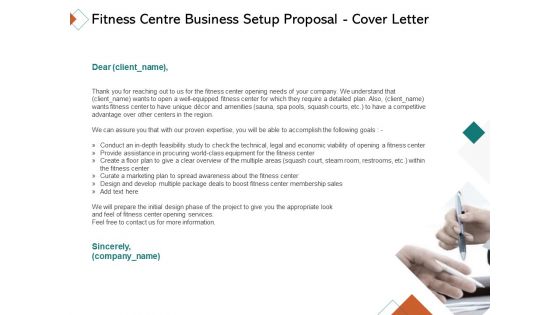 Fitness Centre Business Setup Proposal Cover Letter Ppt Model Clipart Images PDF