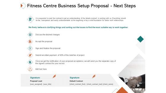 Fitness Centre Business Setup Proposal Next Steps Ppt Ideas Graphic Tips PDF