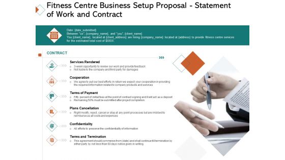 Fitness Centre Business Setup Proposal Statement Of Work And Contract Ppt Model Background PDF