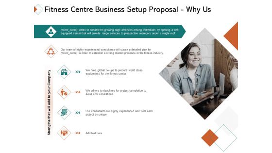 Fitness Centre Business Setup Proposal Why Us Ppt Layouts Styles PDF