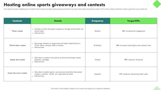 Fitness Product Promotion Campaigns Hosting Online Sports Giveaways And Contests Template PDF