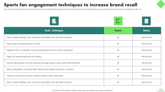 Fitness Product Promotion Campaigns Sports Fan Engagement Techniques To Increase Brand Recall Designs PDF