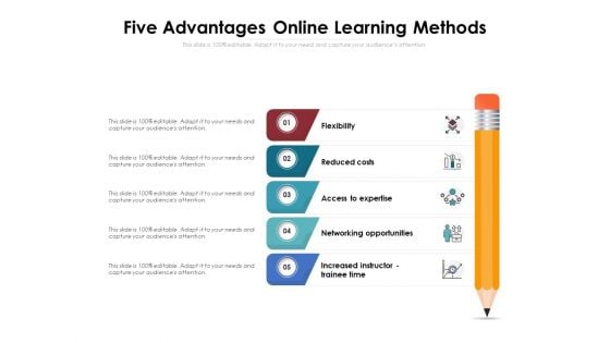 Five Advantages Online Learning Methods Ppt PowerPoint Presentation Gallery Background PDF