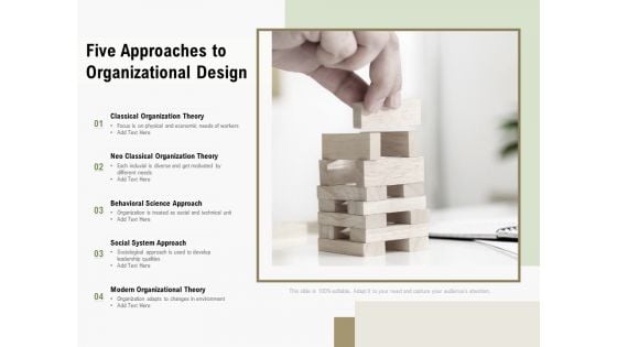 Five Approaches To Organizational Design Ppt PowerPoint Presentation Show Design Templates PDF