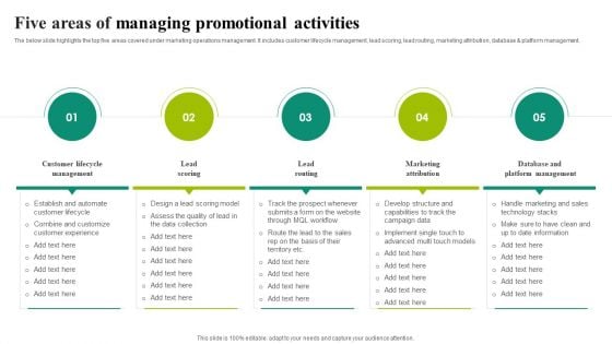 Five Areas Of Managing Promotional Activities Template PDF