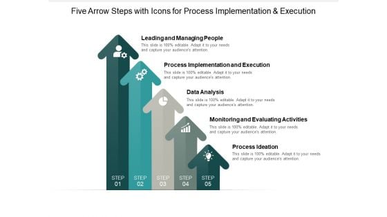 Five Arrow Steps With Icons For Process Implementation And Execution Ppt PowerPoint Presentation File Demonstration