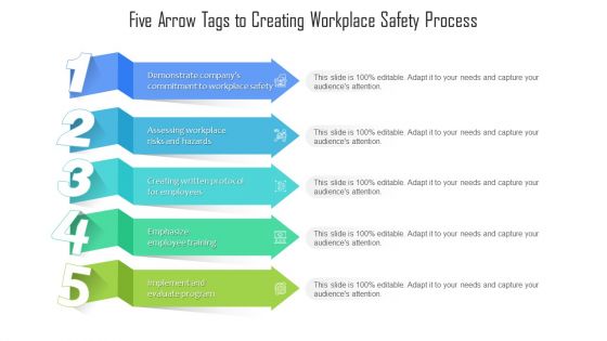Five Arrow Tags To Creating Workplace Safety Process Ppt PowerPoint Presentation File Infographics PDF