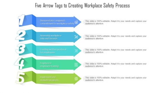 Five Arrow Tags To Creating Workplace Safety Process Ppt PowerPoint Presentation File Infographics PDF Five Arrow Tags To Creating Workplace Safety Process Ppt PowerPoint Presentation File Infographics PDF