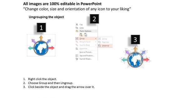 Five Arrows Around Globe With Icons Powerpoint Templates