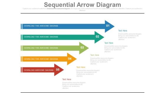 Five Arrows Diagram For Process Flow Powerpoint Slides