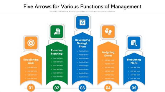 Five Arrows For Various Functions Of Management Ppt Inspiration Slide Download PDF