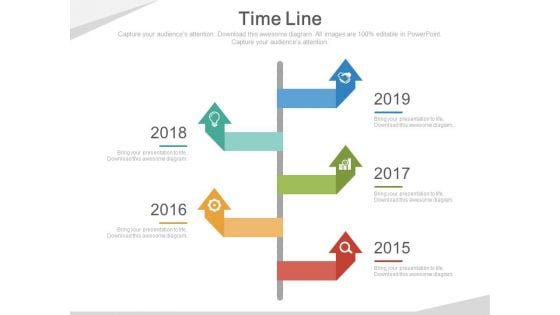 Five Arrows Signboard Style Timeline Diagram Powerpoint Slides