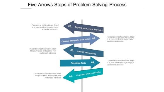 Five Arrows Steps Of Problem Solving Process Ppt PowerPoint Presentation Ideas Layout