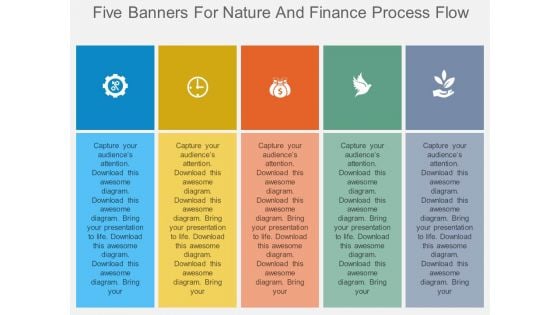 Five Banners For Nature And Finance Process Flow Powerpoint Template