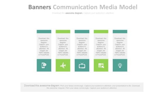 Five Banners With Communication And Media Icons Powerpoint Template