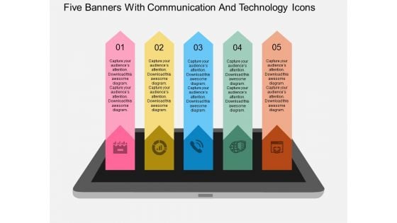 Five Banners With Communication And Technology Icons Powerpoint Template