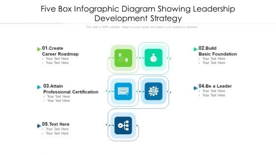 Five Box Infographic Diagram Showing Leadership Development Strategy Ppt PowerPoint Presentation Gallery Shapes PDF