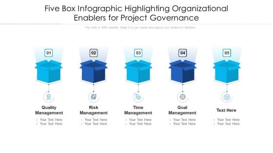 Five Box Infographic Highlighting Organizational Enablers For Project Governance Ppt PowerPoint Presentation File Pictures PDF