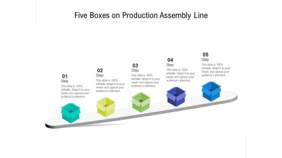 Five Boxes On Production Assembly Line Ppt PowerPoint Presentation File Aids PDF