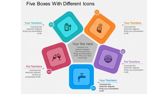 Five Boxes With Different Icons Powerpoint Template