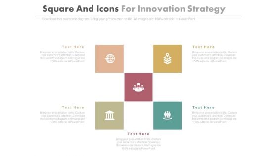 Five Boxes With Icons For Strategic Planning Powerpoint Slides