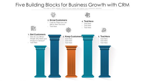 Five Building Blocks For Business Growth With CRM Ppt PowerPoint Presentation Gallery Design Inspiration PDF