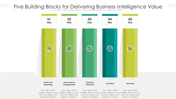 Five Building Blocks For Delivering Business Intelligence Value Ppt PowerPoint Presentation Gallery Demonstration PDF