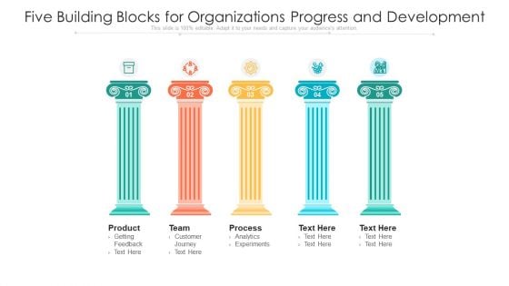 Five Building Blocks For Organizations Progress And Development Ppt PowerPoint Presentation Gallery Format PDF