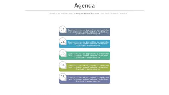 Five Business Agenda Tags Diagram Powerpoint Slides