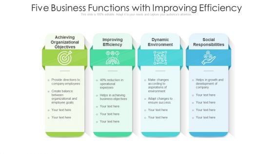 Five Business Functions With Improving Efficiency Ppt Show Designs PDF