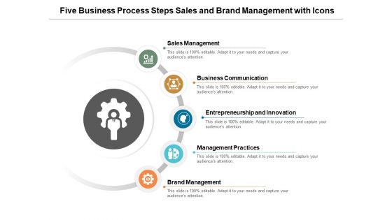 Five Business Process Steps Sales And Brand Management With Icons Ppt PowerPoint Presentation Ideas Inspiration