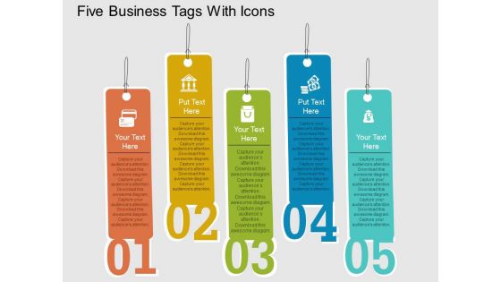 Five Business Tags With Icons Powerpoint Template
