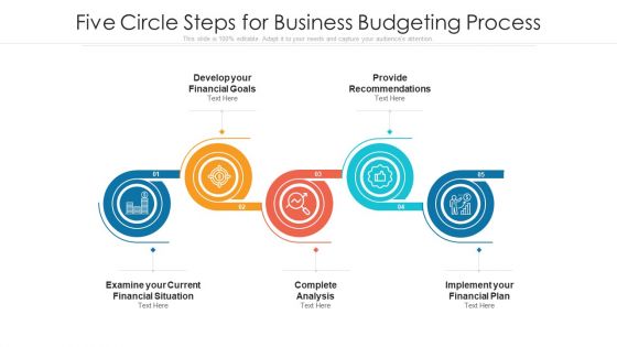 Five Circle Steps For Business Budgeting Process Ppt PowerPoint Presentation Icon Portfolio PDF