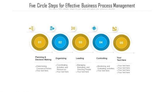 Five Circle Steps For Effective Business Process Management Ppt PowerPoint Presentation Gallery Information PDF