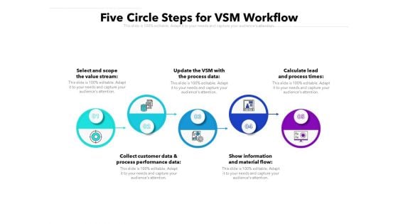 Five Circle Steps For VSM Workflow Ppt PowerPoint Presentation File Format PDF