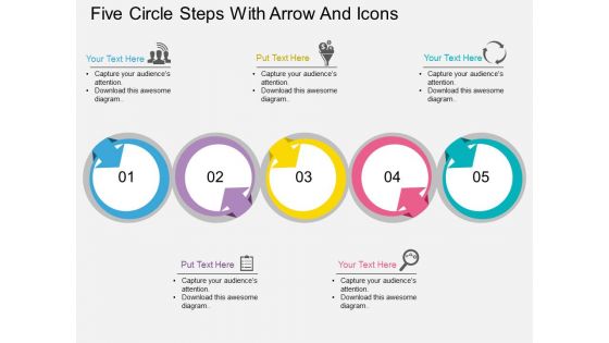 Five Circle Steps With Arrow And Icons Powerpoint Template Five Circle Steps With Arrow And Icons Powerpoint Template