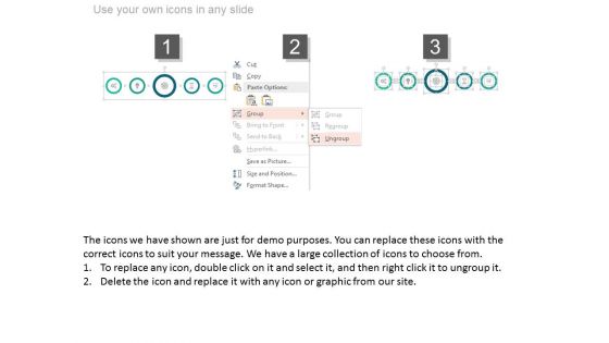 Five Circles Linear Chart With Icons Powerpoint Slides