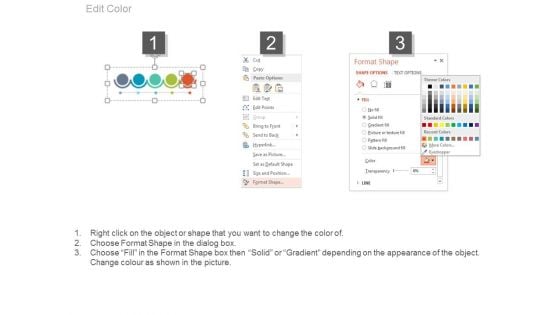 Five Circles Linear Timeline Chart With Icons Powerpoint Slides