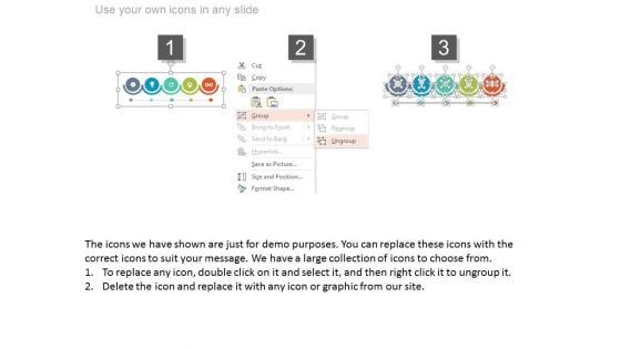 Five Circles Linear Timeline Chart With Icons Powerpoint Slides