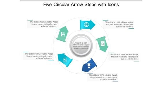 Five Circular Arrow Steps With Icons Ppt Powerpoint Presentation Portfolio Gridlines