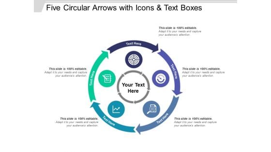 Five Circular Arrows With Icons And Text Boxes Ppt PowerPoint Presentation Portfolio Design Inspiration