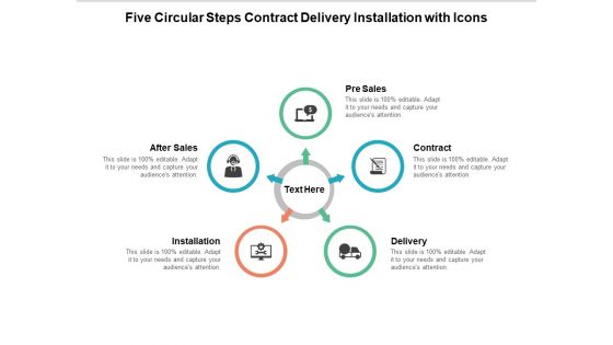 Five Circular Steps Contract Delivery Installation With Icons Ppt PowerPoint Presentation Layouts Good