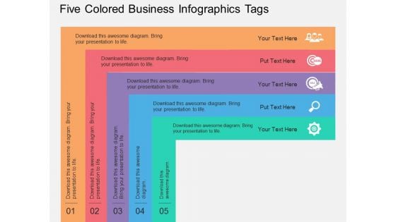 Five Colored Business Infographics Tags Powerpoint Template