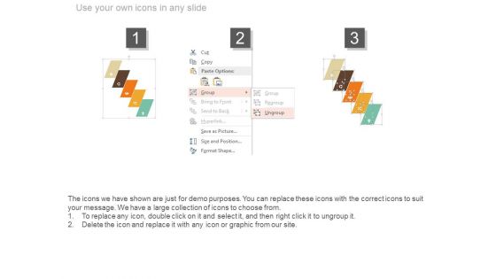 Five Colored Tags With Icons For Strategic Process Powerpoint Slides