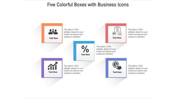 Five Colorful Boxes With Business Icons Ppt PowerPoint Presentation File Show PDF